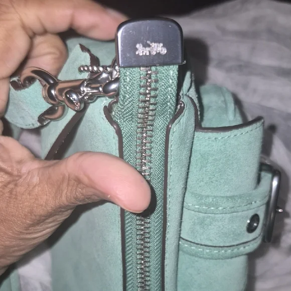 Coach Ashton Mint Green Suede Shoulder Bag with Buckle Pockets NWT - Picture 8 of 11